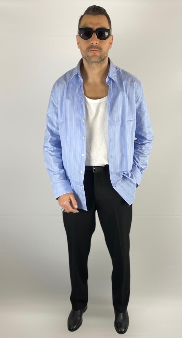CAMICIA CELESTE A RIGHE BIANCHE SELECTED