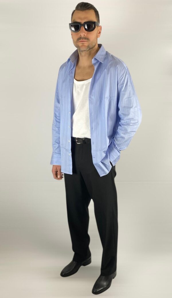 CAMICIA CELESTE A RIGHE BIANCHE SELECTED - immagine 2