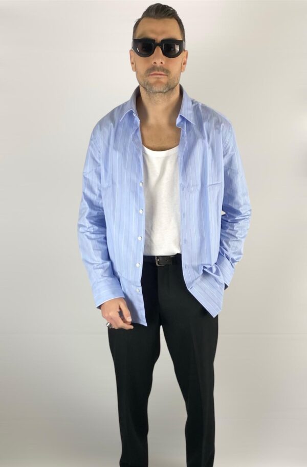 CAMICIA CELESTE A RIGHE BIANCHE SELECTED