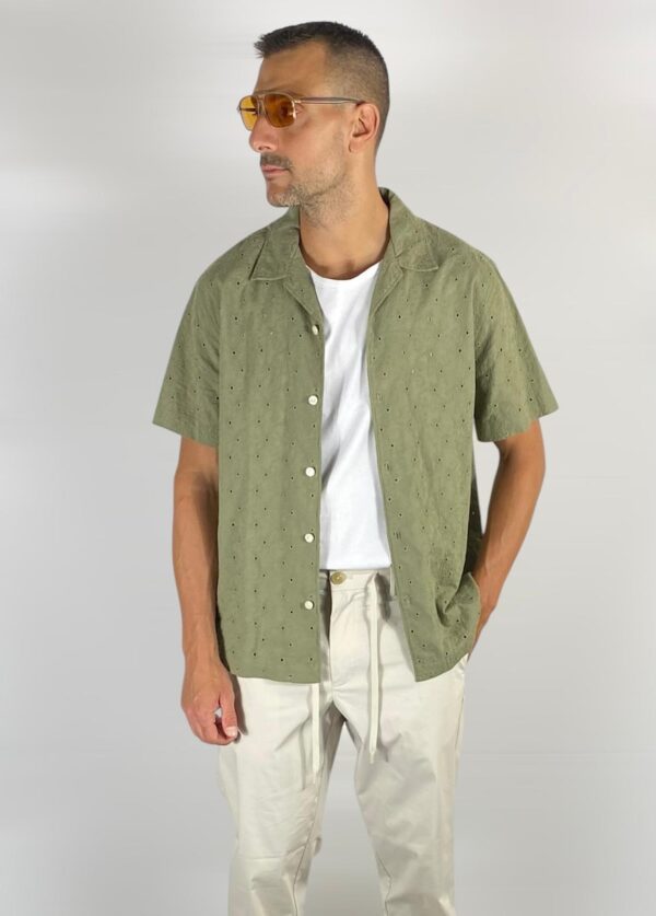 CAMICIA SELECTED VERDE CON RICAMI