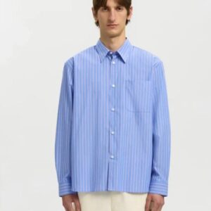 CAMICIA SELECTED CELESTE ARIGHE ROSSE